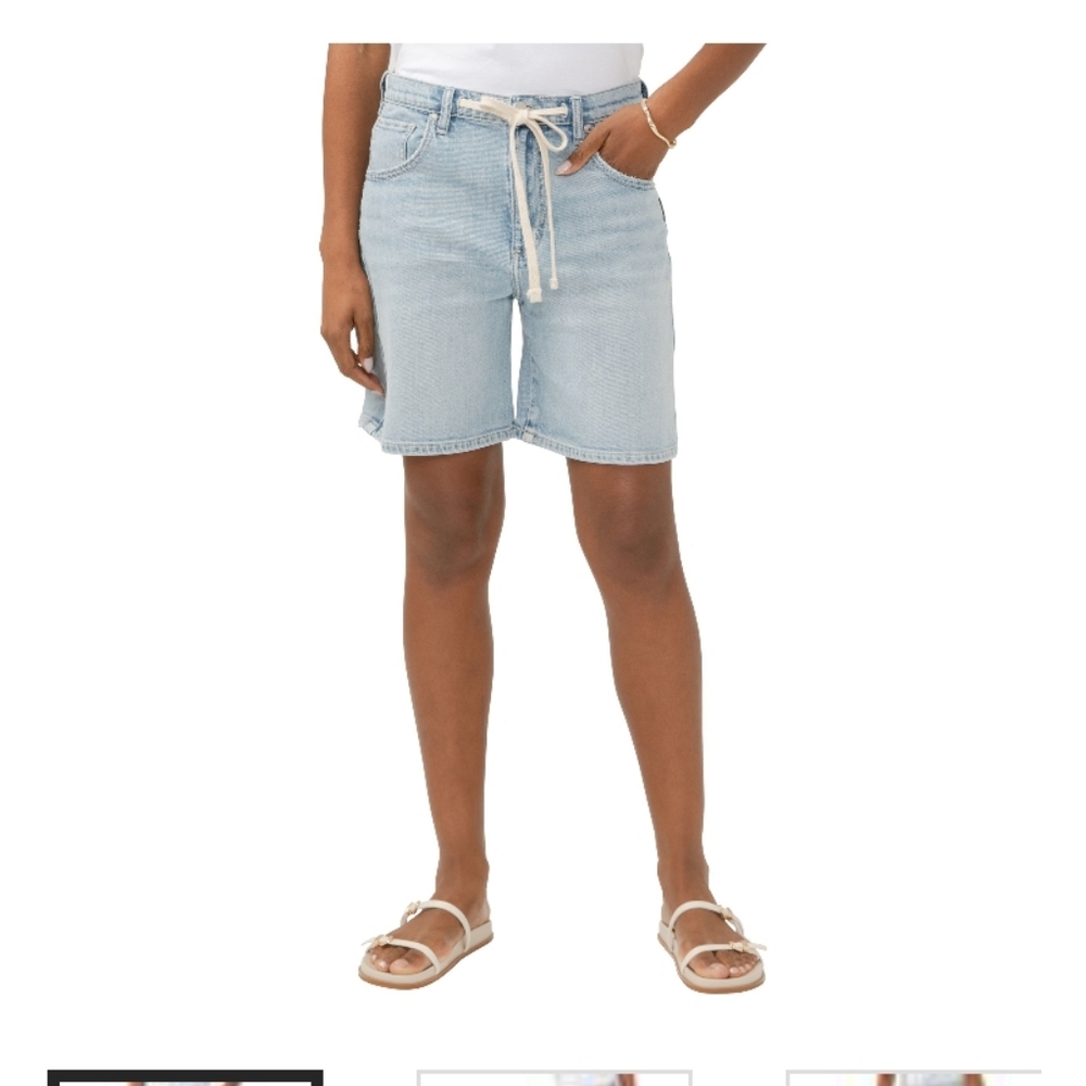SILVER Denim Bermuda Shorts "BE EASY" DRAWSTRING SHORTS High Rise  Size 30 NWOT
